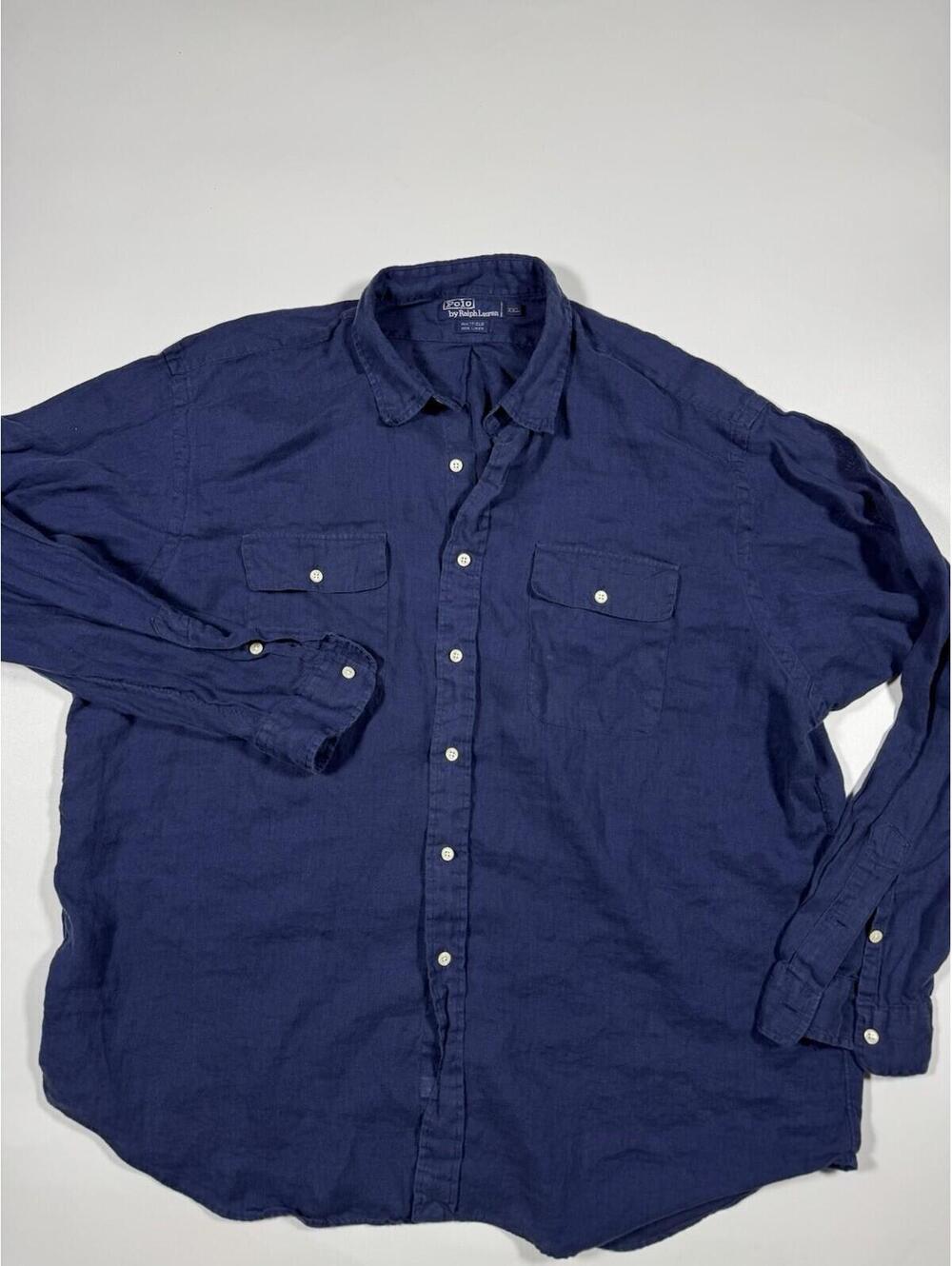 Polo Ralph Lauren Whitfield Linen Button Up Shirt Blue XXL